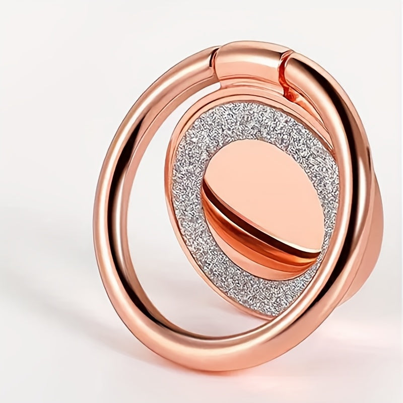 2pcs Phone Metal Finger Ring Buckle for All Mobile Phones - 360° Rotation Back Sticker Holder, Smartphone Accessories with Glitter Design