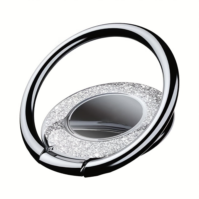 2pcs Phone Metal Finger Ring Buckle for All Mobile Phones - 360° Rotation Back Sticker Holder, Smartphone Accessories with Glitter Design