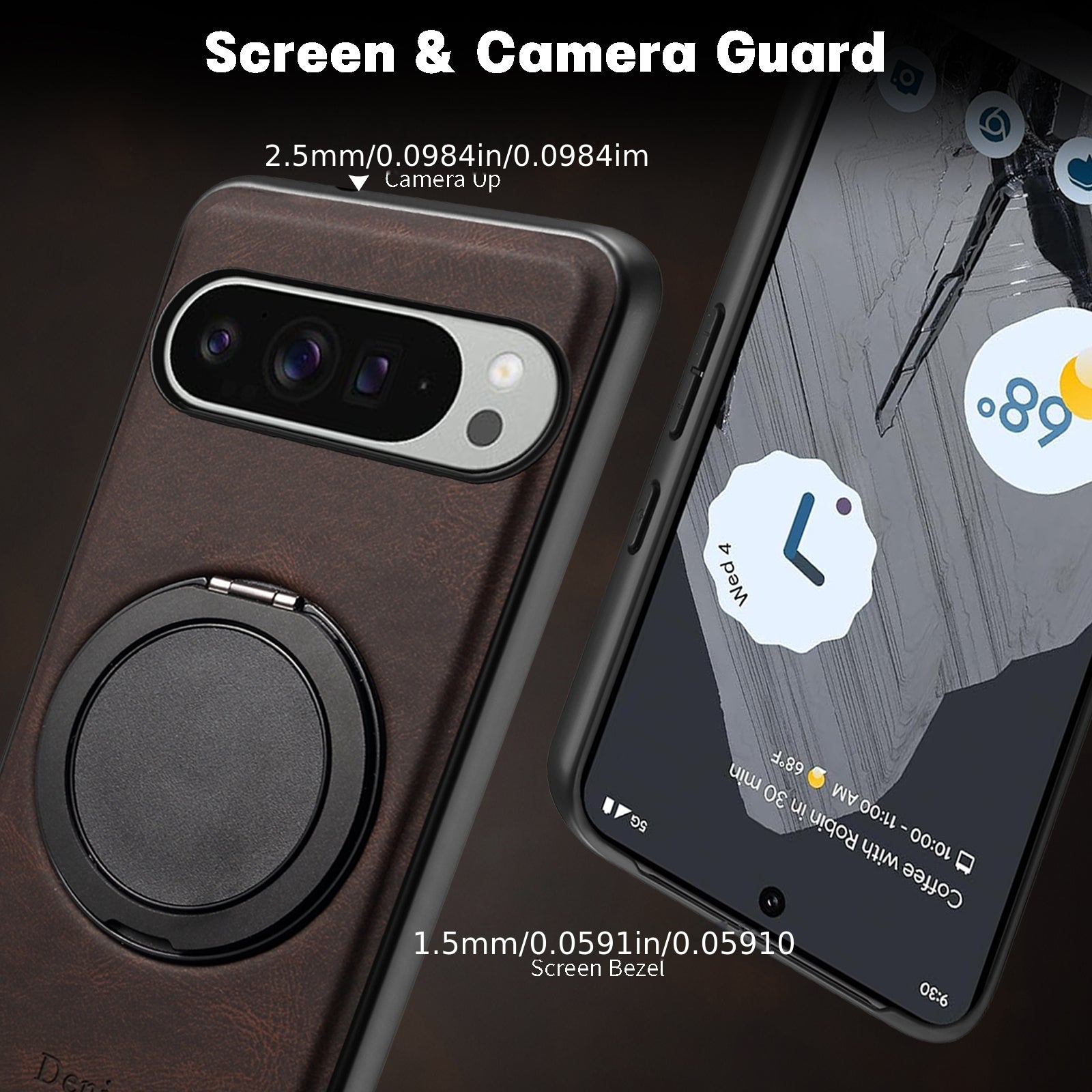 Phone Case - Denior for Google Pixel 10\u002F9\u002F8\u002F7A Pro Magnetic Car Mount Faux Leather Case Innovative 360° Rotating Ring Stand Phone Case Vintage Design Unisex Fashion Trend