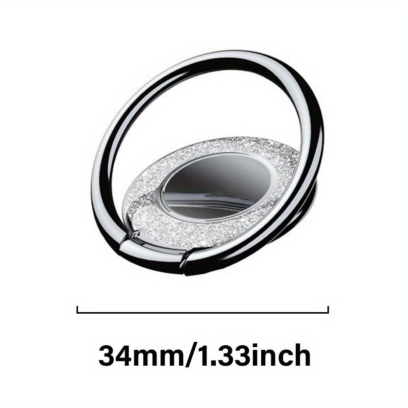 2pcs Phone Metal Finger Ring Buckle for All Mobile Phones - 360° Rotation Back Sticker Holder, Smartphone Accessories with Glitter Design