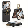 Luxury Solid Color Matte Sutitable for Motorola Razr 60 Ultra Case Magnetic Folding Hinge Ring Holder with Tempered Film Shockproof Cover