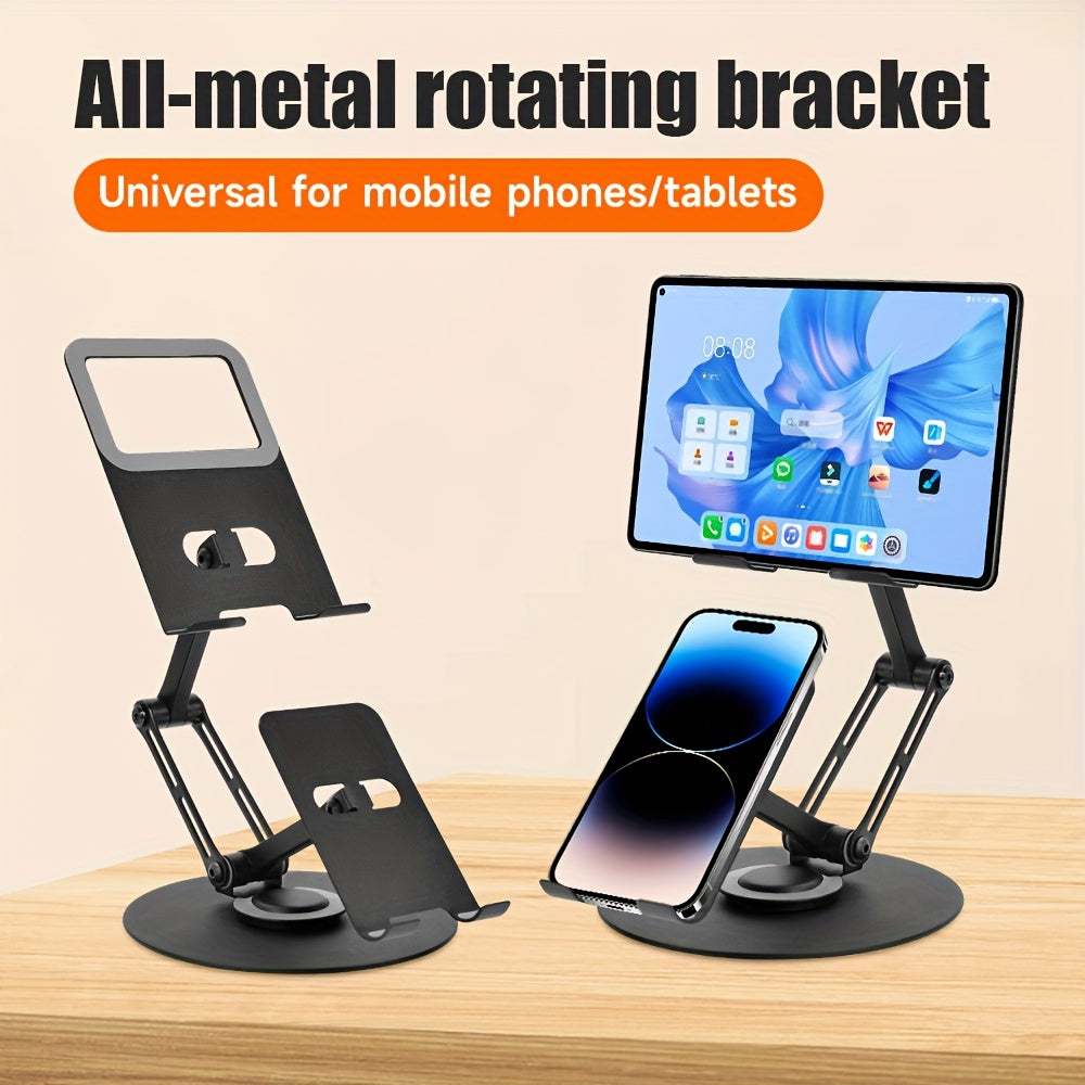 Innovative Dual-Purpose Two-In-One Metal Rotating Stand • Suitable for Both Smartphones And Tablets • Multifunctional Carbon Steel Desktop Organizer