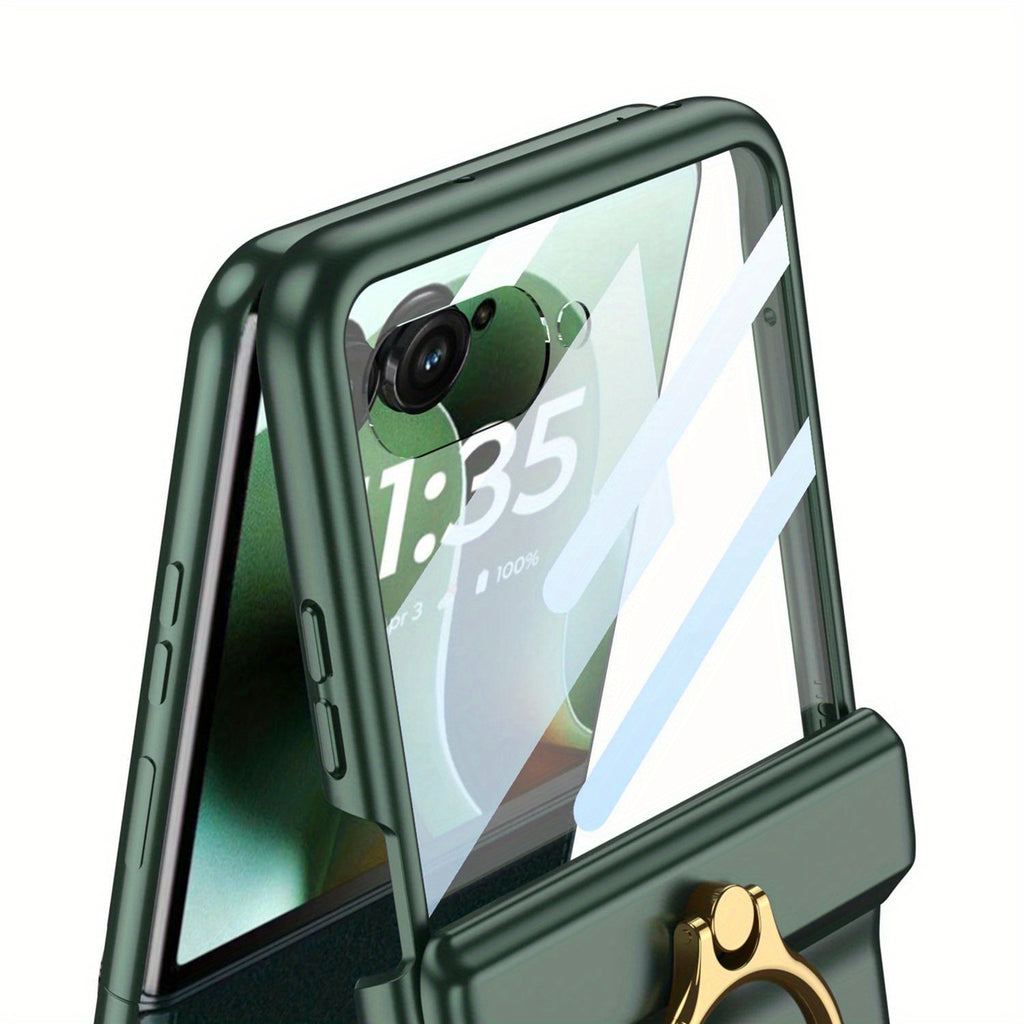 Luxury Solid Color Matte Sutitable for Motorola Razr 60 Ultra Case Magnetic Folding Hinge Ring Holder with Tempered Film Shockproof Cover
