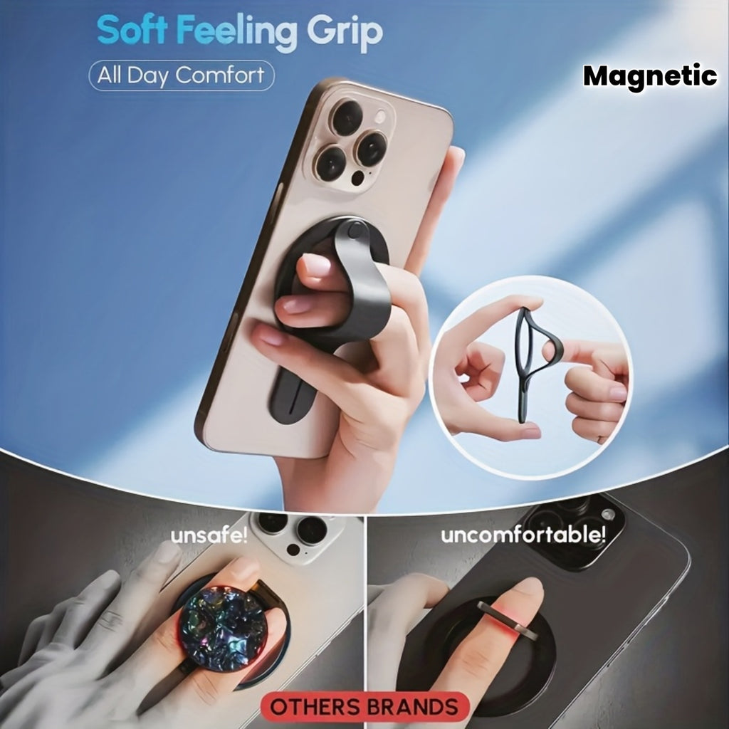 Magnetic detachable ring-shaped phone stand, comfortable finger fit, with magnetic adapter, universal portable anti-drop, compatible with wireless power banks