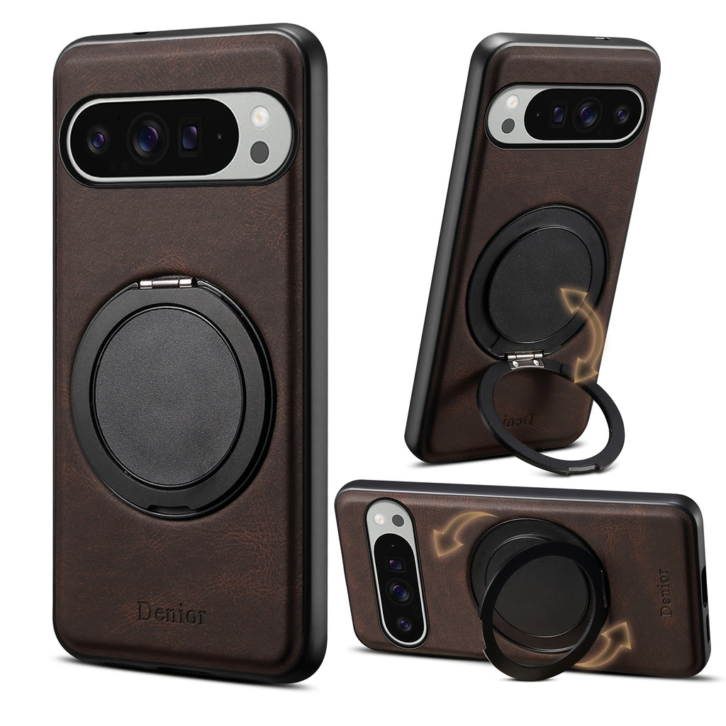 Phone Case - Denior for Google Pixel 10\u002F9\u002F8\u002F7A Pro Magnetic Car Mount Faux Leather Case Innovative 360° Rotating Ring Stand Phone Case Vintage Design Unisex Fashion Trend