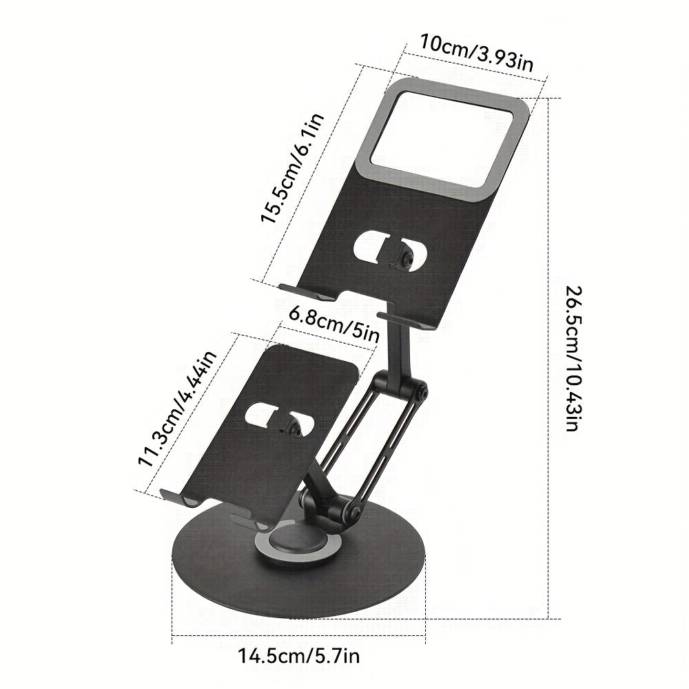 Innovative Dual-Purpose Two-In-One Metal Rotating Stand • Suitable for Both Smartphones And Tablets • Multifunctional Carbon Steel Desktop Organizer
