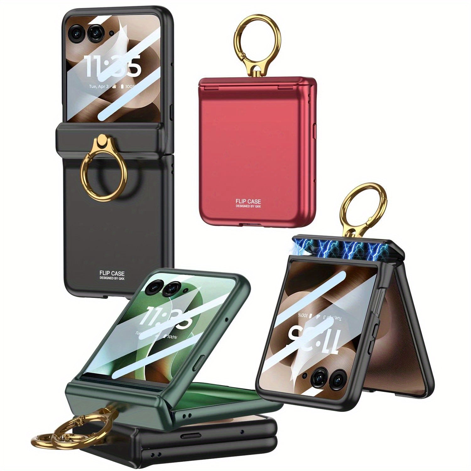 Luxury Solid Color Matte Sutitable for Motorola Razr 60 Ultra Case Magnetic Folding Hinge Ring Holder with Tempered Film Shockproof Cover