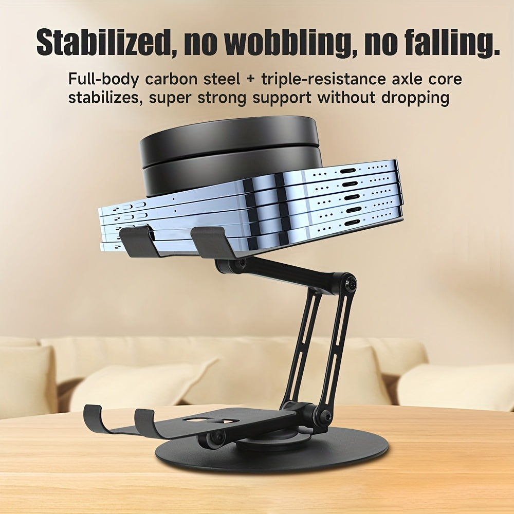 Innovative Dual-Purpose Two-In-One Metal Rotating Stand • Suitable for Both Smartphones And Tablets • Multifunctional Carbon Steel Desktop Organizer