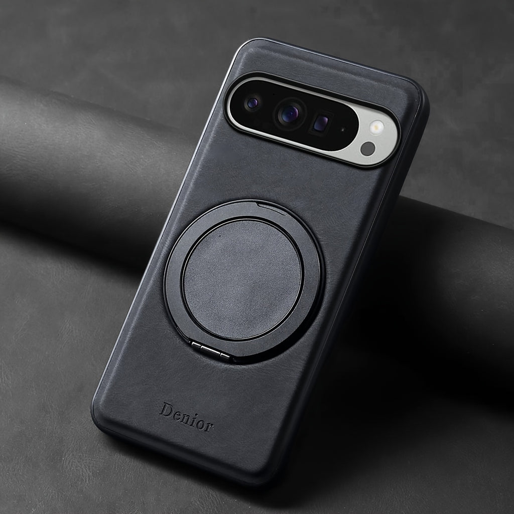 Phone Case - Denior for Google Pixel 10\u002F9\u002F8\u002F7A Pro Magnetic Car Mount Faux Leather Case Innovative 360° Rotating Ring Stand Phone Case Vintage Design Unisex Fashion Trend