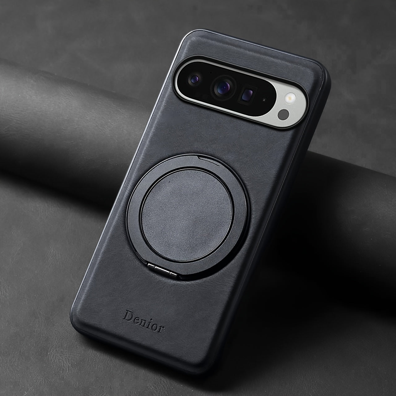 Phone Case - Denior for Google Pixel 10\u002F9\u002F8\u002F7A Pro Magnetic Car Mount Faux Leather Case Innovative 360° Rotating Ring Stand Phone Case Vintage Design Unisex Fashion Trend
