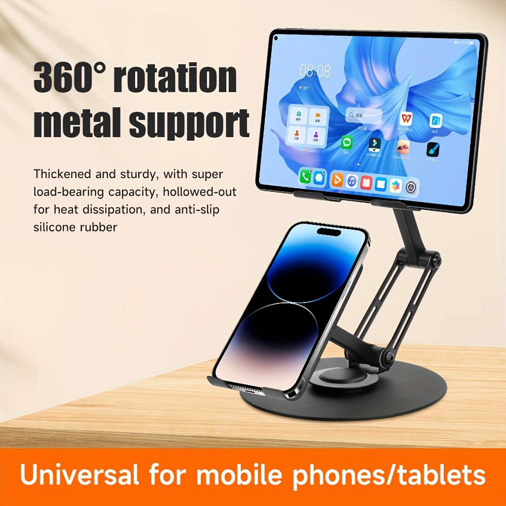 Innovative Dual-Purpose Two-In-One Metal Rotating Stand • Suitable for Both Smartphones And Tablets • Multifunctional Carbon Steel Desktop Organizer