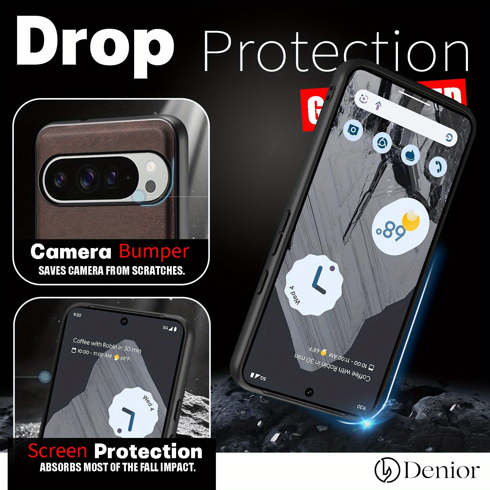 Phone Case - Denior for Google Pixel 10\u002F9\u002F8\u002F7A Pro Magnetic Car Mount Faux Leather Case Innovative 360° Rotating Ring Stand Phone Case Vintage Design Unisex Fashion Trend