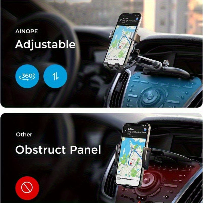 3-in-1 CD & Air Vent Car Phone Holder with Extendable Arm | 360° Rotation, 2025 Upgraded Version, Compatible with iPhone & Android Phones 4-7 Inches