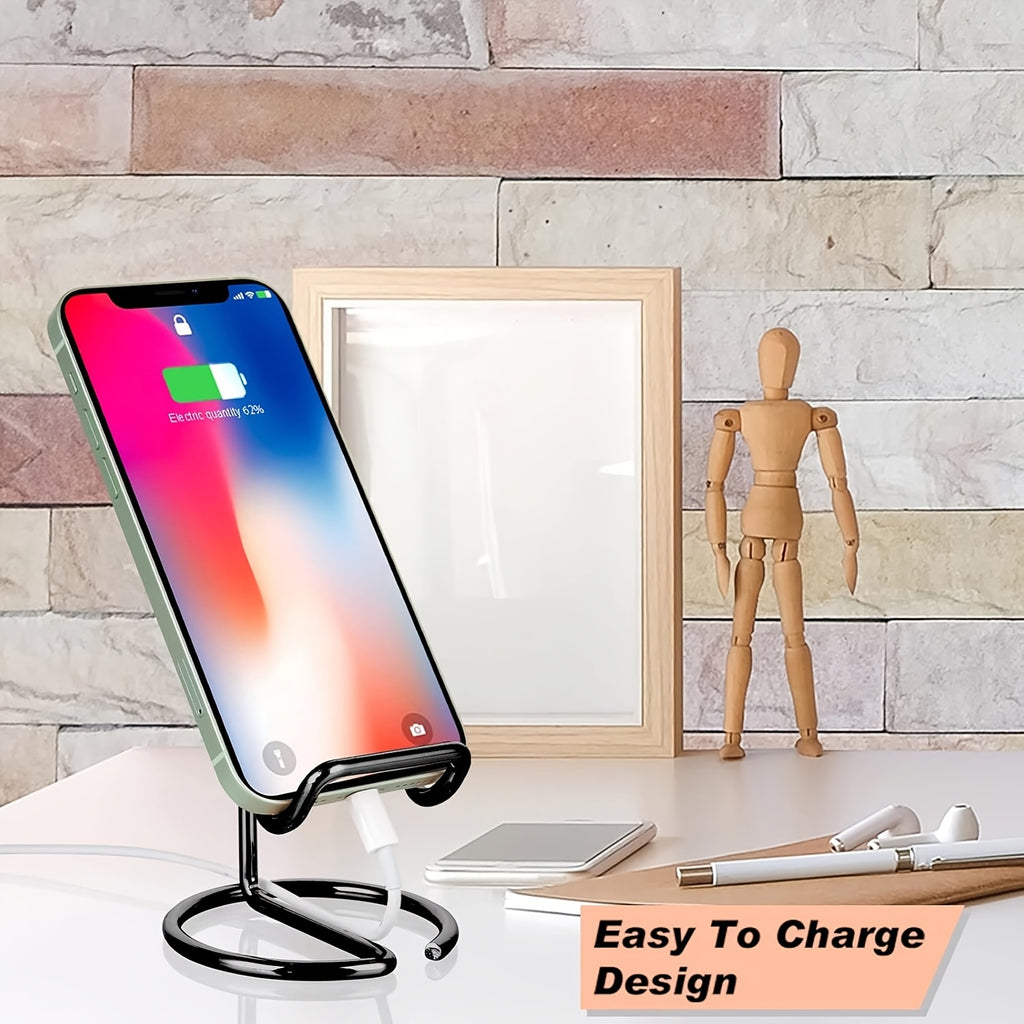 Cell Phone Stand for Desk, Cute Metal Silvery Cell Phone Stand Holder Desk Accessories, Compatible with All Mobile Phones, iPhone, iPad