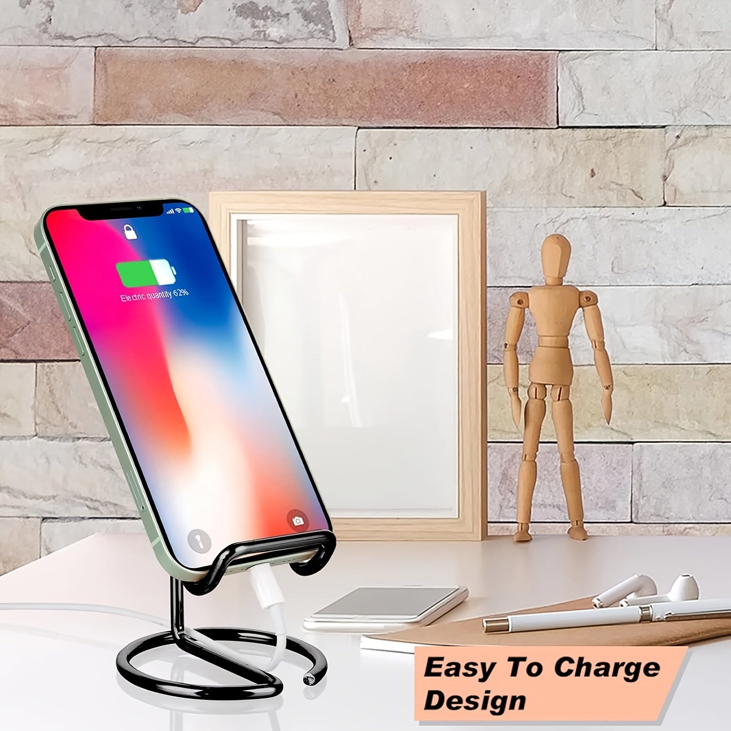 Cell Phone Stand for Desk, Cute Metal Silvery Cell Phone Stand Holder Desk Accessories, Compatible with All Mobile Phones, iPhone, iPad