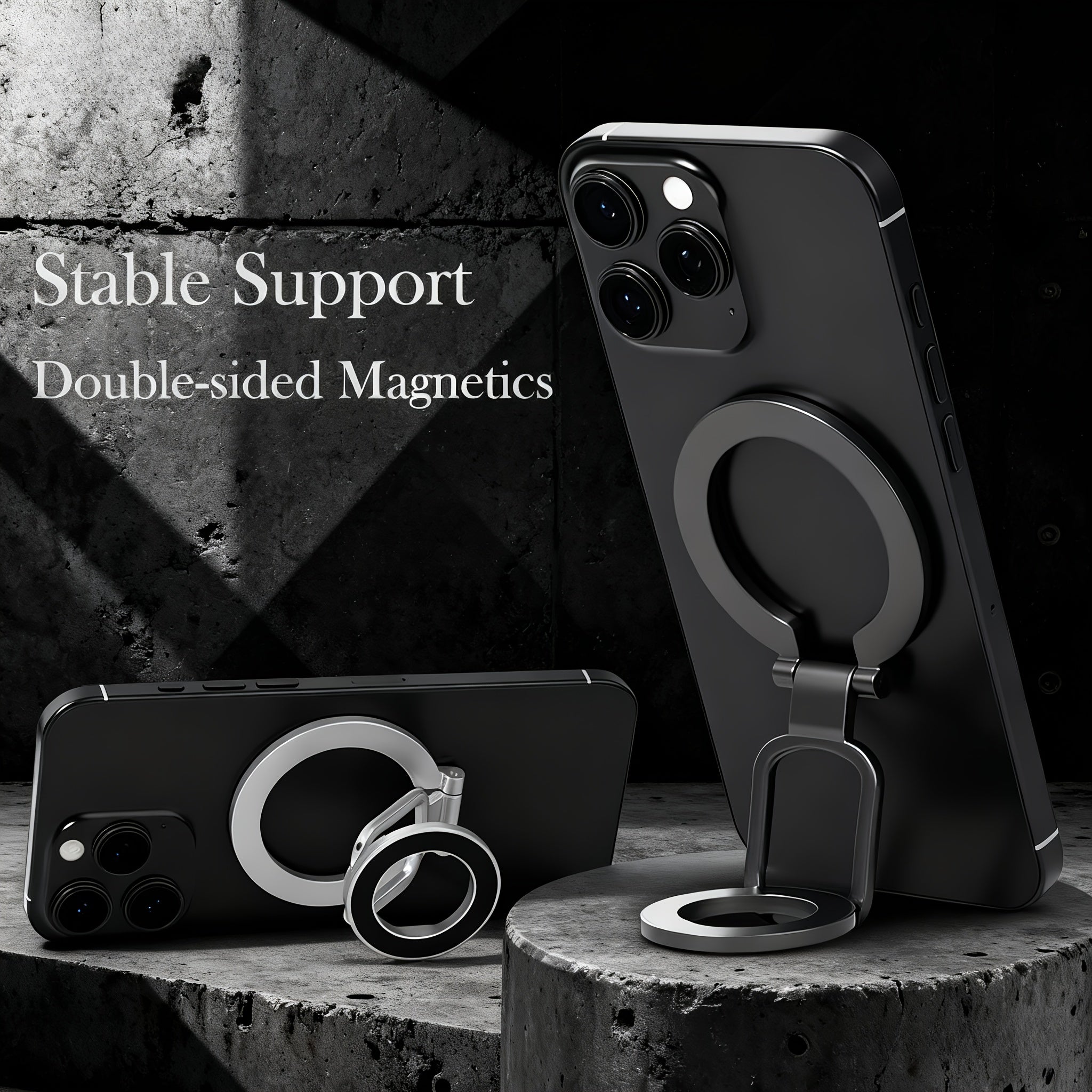 Double Sided Phone Stand Magnetic Phone Ring Holder Kickstand Magnet Grip 360 Degree Rotation Magnet Finger Ring Support Cellphones Foldable Stand