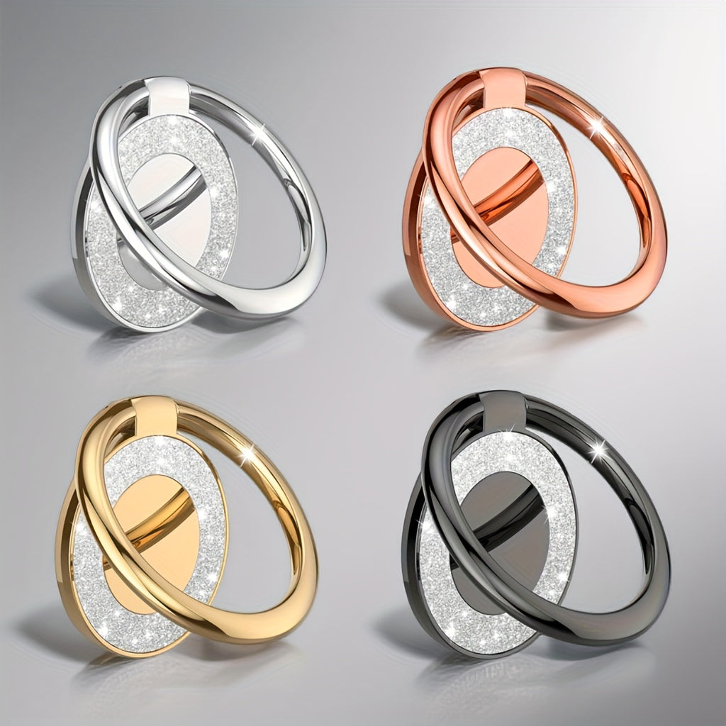2pcs Phone Metal Finger Ring Buckle for All Mobile Phones - 360° Rotation Back Sticker Holder, Smartphone Accessories with Glitter Design