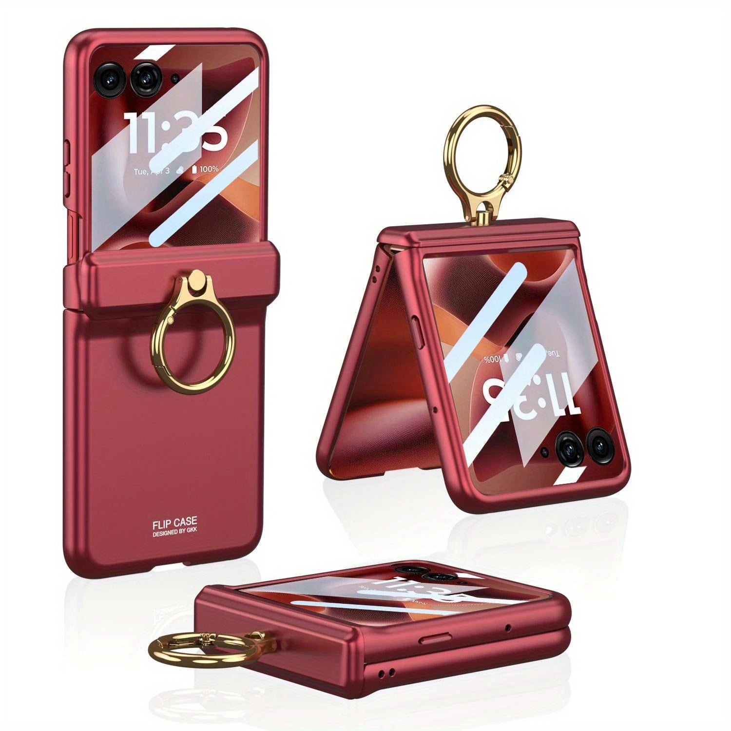 Luxury Solid Color Matte Sutitable for Motorola Razr 60 Ultra Case Magnetic Folding Hinge Ring Holder with Tempered Film Shockproof Cover