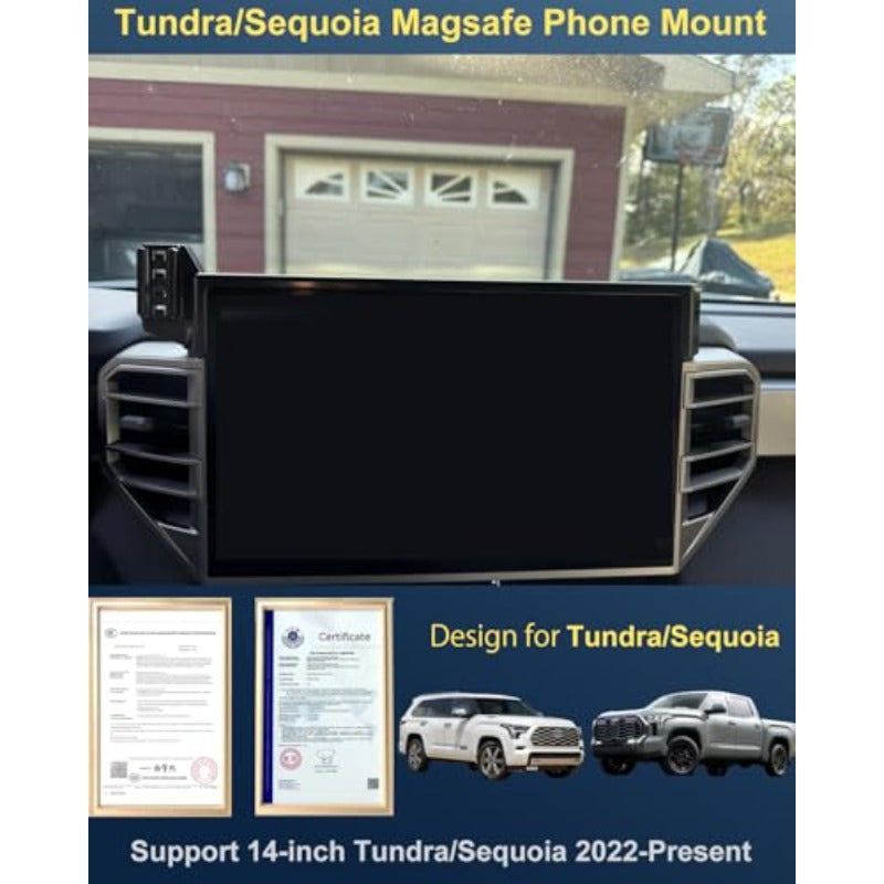 Designed for MagSafe Car Mount 14-inch Screen Toyota Tundra Phone Holder 2025 Toyota Sequoia Phone Holder 15W Fast Wireless Charging 2025 Tundra Phone Mount Support 2022-present