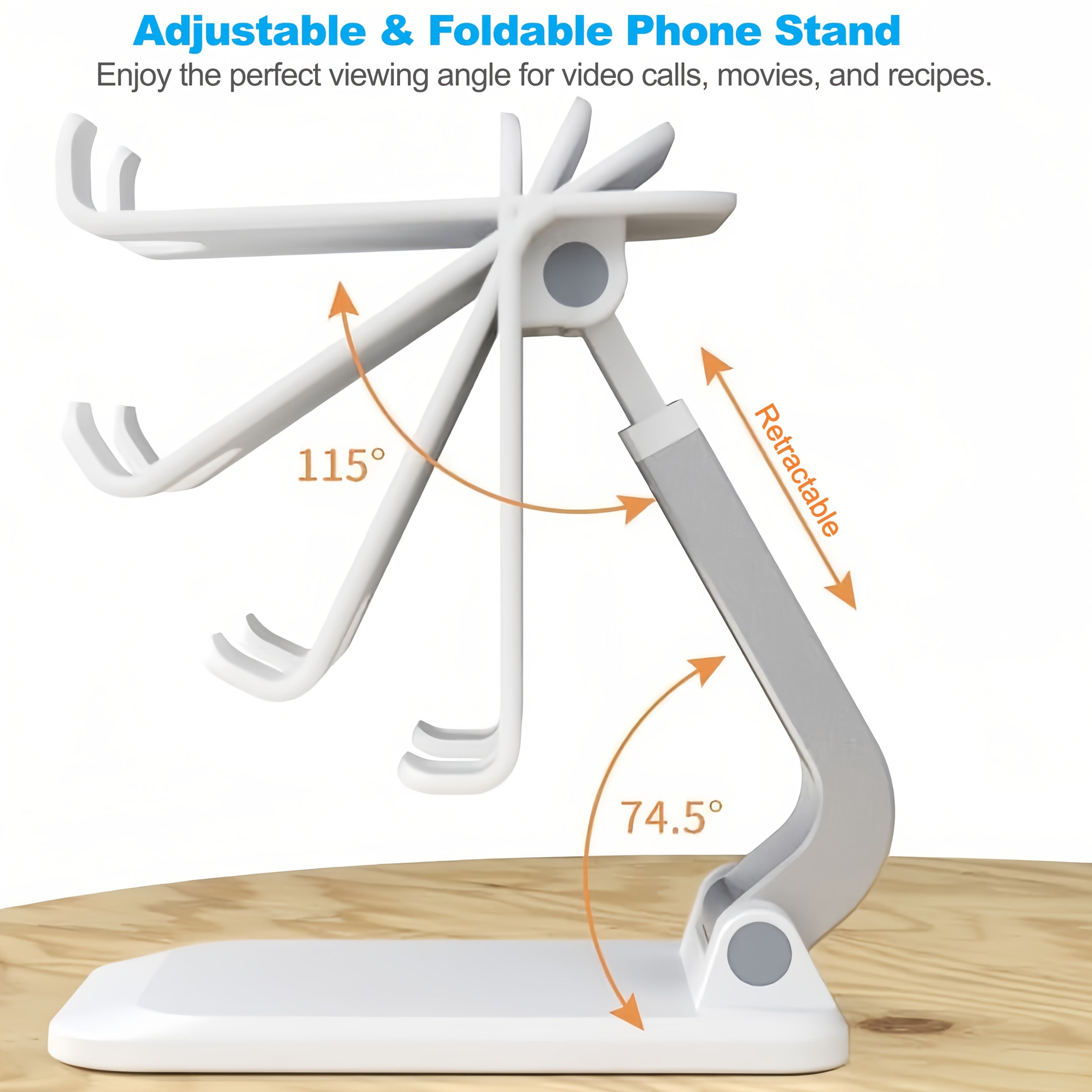 Foldable Cell Phone Stand \u002F Fully Adjustable Phone Holder \u002F Portable Mobile Stand \u002F Office Desk Accessories for iPhone 17 16 15 14 13 Pro Max Air, All Smartphones